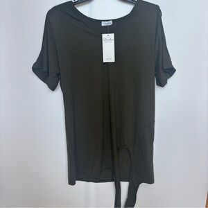 Queenshero Women's Short Cut Out Sleeve Tie Front Shirt, Army Green, Small